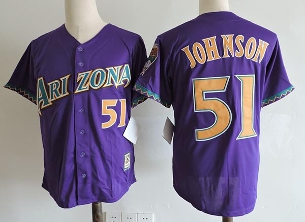 Men's Arizona Diamondbacks #51 Randy Johnson Purple Throwback Jersey