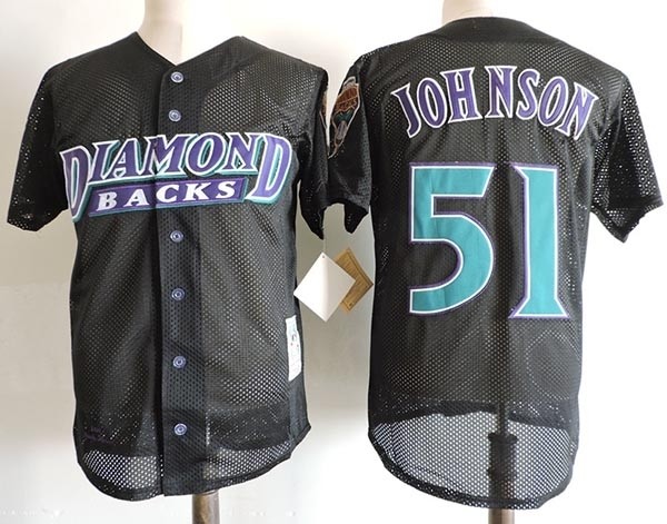 Men's Arizona Diamondbacks #51 Randy Johnson Black throwback mesh fabric Jersey