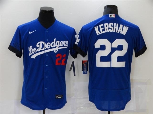 Los Angeles Dodgers #22 Clayton Kershaw Royal Blue 2021 City Connect Flex Base Jersey