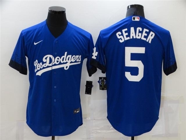 Los Angeles Dodgers #5 Corey Seager Royal Blue 2021 City Connect Cool Base Jersey