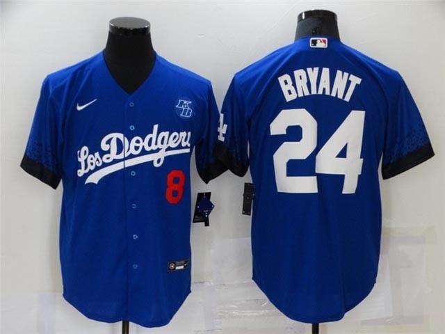 Los Angeles Dodgers #8-24 Kobe Bryant Royal Blue 2021 City Connect Cool Base Jersey with front of number