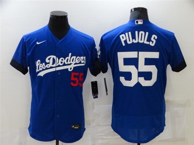 Los Angeles Dodgers #55 Albert Pujols Royal Blue 2021 City Connect Flex Base Jersey