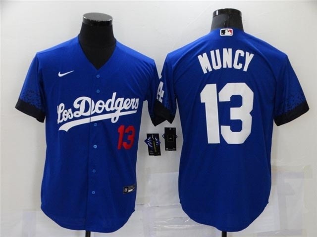 Los Angeles Dodgers #13 Max Muncy Royal Blue 2021 City Connect Cool Base Jersey with front of number