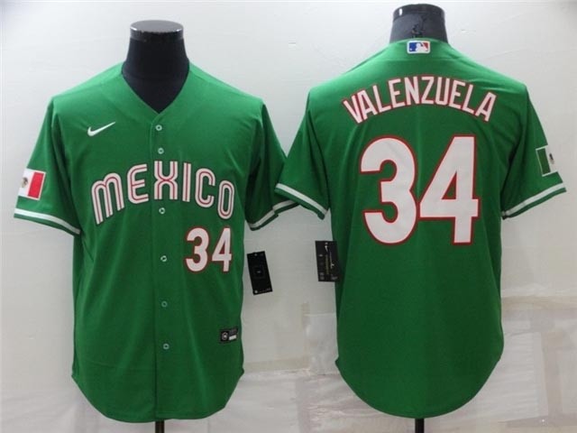 Mexico #34 Fernando Valenzuela Green Baseball Jersey