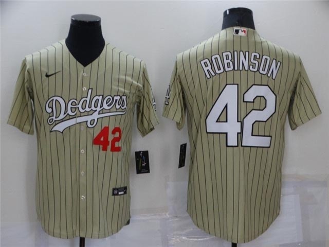 Los Angeles Dodgers #42 Jackie Robinson Cream Pinstripe Cool Base Jersey