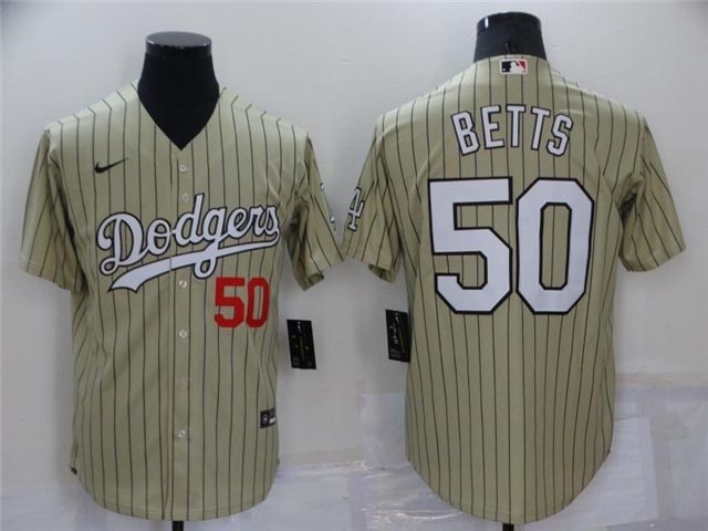 Los Angeles Dodgers #50 Mookie Betts Cream Pinstripe Cool Base Jersey