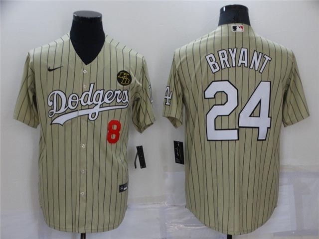 Los Angeles Dodgers #8-24 Kobe Bryant Cream Pinstripe KB Cool Base Jersey