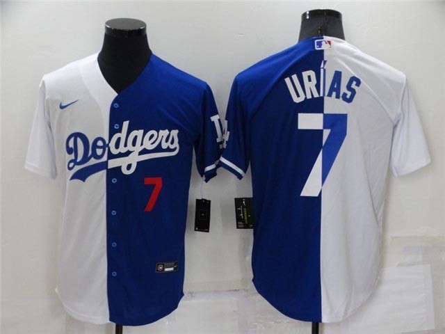 Los Angeles Dodgers #7 Julio Urias Split Royal Blue-White with front Number Cool Base Jersey