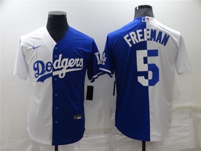 Los Angeles Dodgers #5 Freddie Freeman Split Royal Blue-White Cool Base Jersey