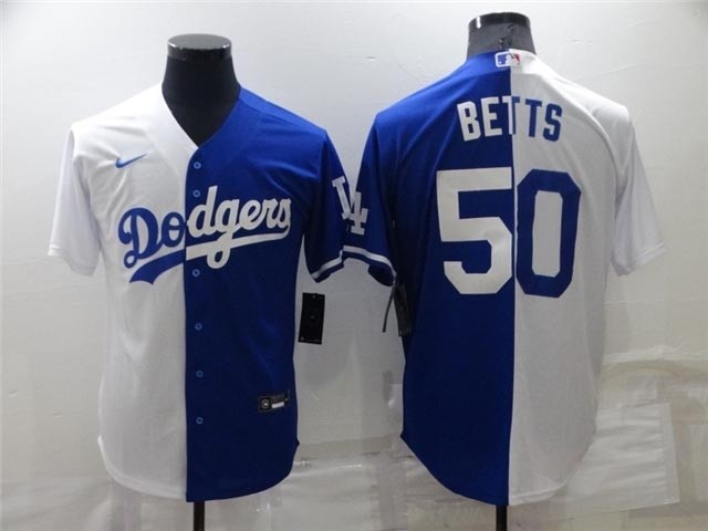 Los Angeles Dodgers #50 Mookie Betts Split Royal Blue-White Cool Base Jersey