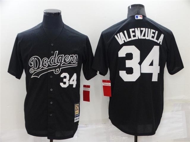 Los Angeles Dodgers #34 Fernando Valenzuela Black Cooperstown Collection Throwback Jersey