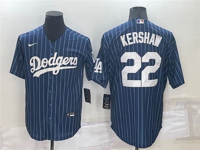 Los Angeles Dodgers #22 Clayton Kershaw Blue Pinstripe Cool Base Jersey