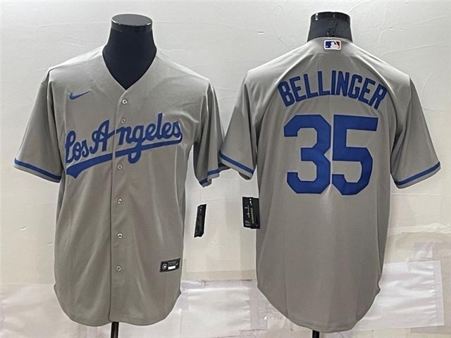 Men's Los Angeles Dodgers #35 Cody Bellinger Gray Cool Base Jersey