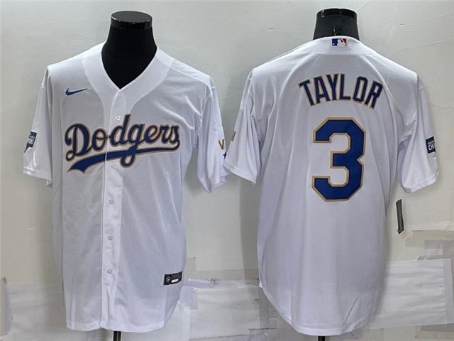 Men's Los Angeles Dodgers #3 Chris Taylor White 2021 Gold Program Cool Base Jersey