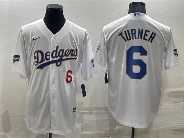 Men's Los Angeles Dodgers #6 Trea Turner White 2021 Gold Program Cool Base Jersey