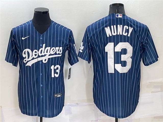 Los Angeles Dodgers #13 Max Muncy Blue Pinstripe with front White Number Cool Base Jersey