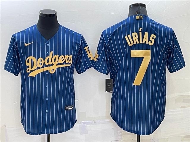 Los Angeles Dodgers #7 Julio Urias Blue Pinstripe Gold Word Cool Base Jersey