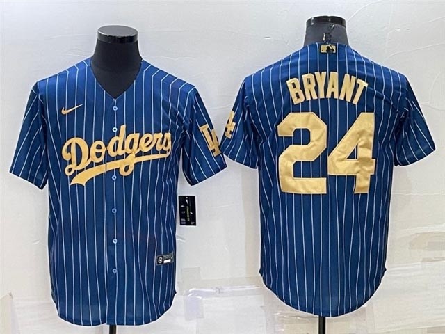 Los Angeles Dodgers #24 Kobe Bryant Blue Pinstripe Gold Word Cool Base Jersey