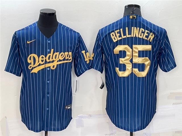 Los Angeles Dodgers #35 Cody Bellinger Blue Pinstripe Gold Word Cool Base Jersey