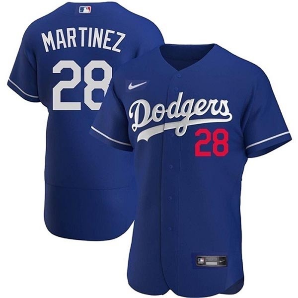 Men's Los Angeles Dodgers #28 J.D. Martinez Blue With front red Number Flex Base Stitched Baseball Jersey