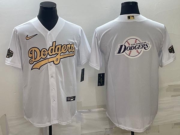 Men's Los Angeles Dodgers White Gold Team Big Logo Cool Base Stitched Baseball Jerseys