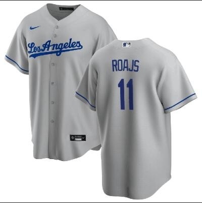 Men's Los Angeles Dodgers #11 Miguel Rojas Flex Base Grey Stitched Baseball Jersey