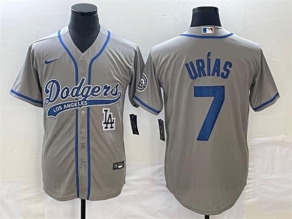 Men's Los Angeles Dodgers #7 Julio Urias Gray With Patch Cool Base Stitched Baseball Jersey