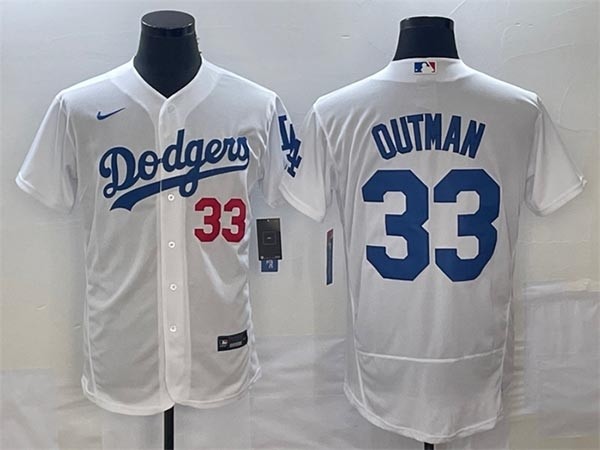 Men's Los Angeles Dodgers #33 James Outman White Flex Base Stitched Baseball Jersey