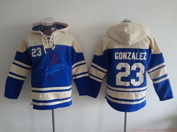 MLB Los Angeles Dodgers #23 Adrian Gonzalez Blue All Stitched Hooded Sweatshirt