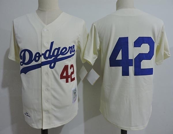 Men's throwback Los Angeles Dodgers #42 Jackie Robinson Cream Cooperstown Collection Jersey