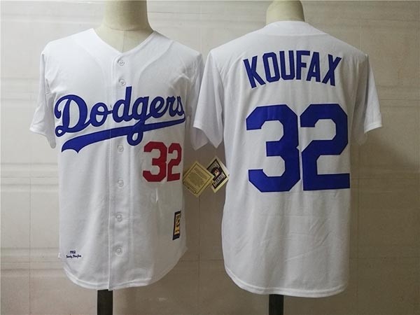 Men's throwback Los Angeles Dodgers #32 Sandy Koufax White 1958 Mitchell & Ness Jersey