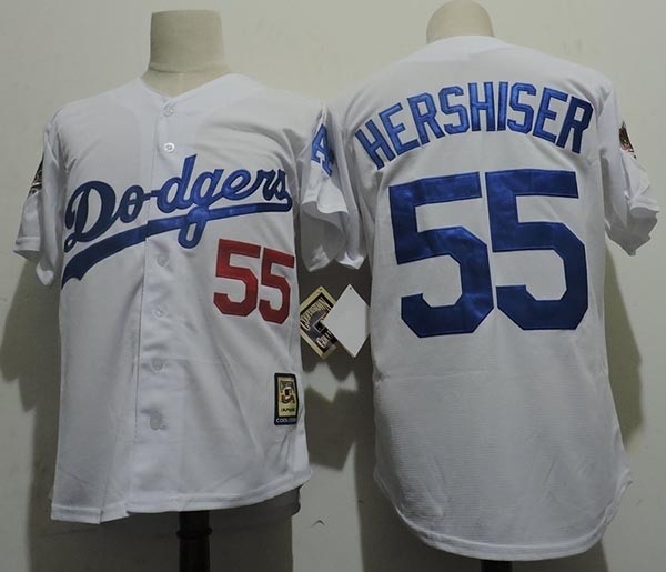 Men's throwback Los Angeles Dodgers #55 Orel Hershiser White 1988 Mitchell & Ness Jersey