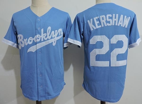 Men's throwback Los Angeles Dodgers #22 Clayton Kershaw Sky Blue Cooperstown Collection Jersey