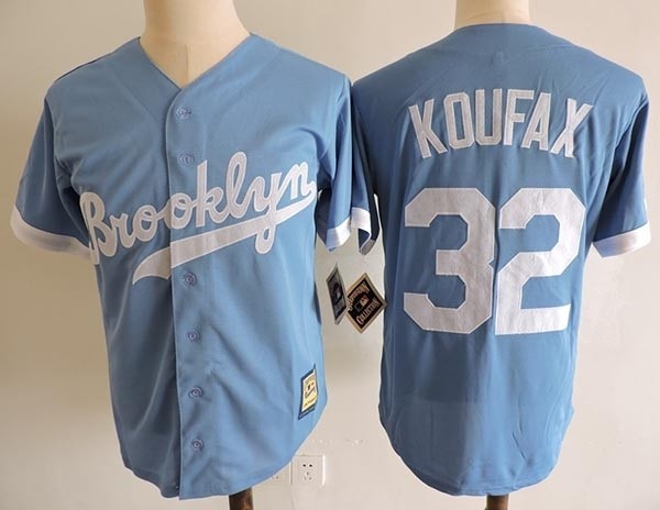 Men's throwback Los Angeles Dodgers #32 Sandy Koufax Sky Blue Cooperstown Collection Jersey