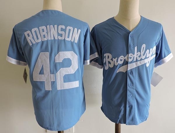 Men's throwback Los Angeles Dodgers #42 Jackie Robinson Sky Blue Cooperstown Collection Jersey