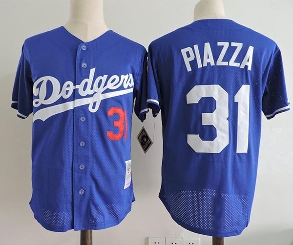 Men's Los Angeles Dodgers #31 Mike Piazza Blue  throwback Mesh Fabric Jersey