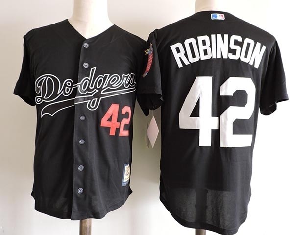 Men's Los Angeles Dodgers #42 Jackie Robinson Black throwback Mesh Fabric Jersey