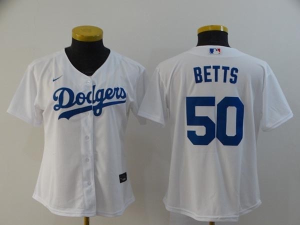 Women Los Angeles Dodgers #50 Mookie Betts White 2020 Nike Cool Base Jersey