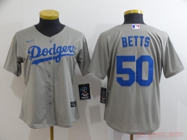 Women Los Angeles Dodgers #50 Mookie Betts Grey 2020 Nike Cool Base Jersey