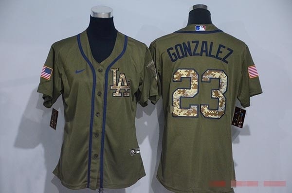 Women Los Angeles Dodgers #23 Adrian Gonzalez Olive 2020 Nike Cool Base Jersey