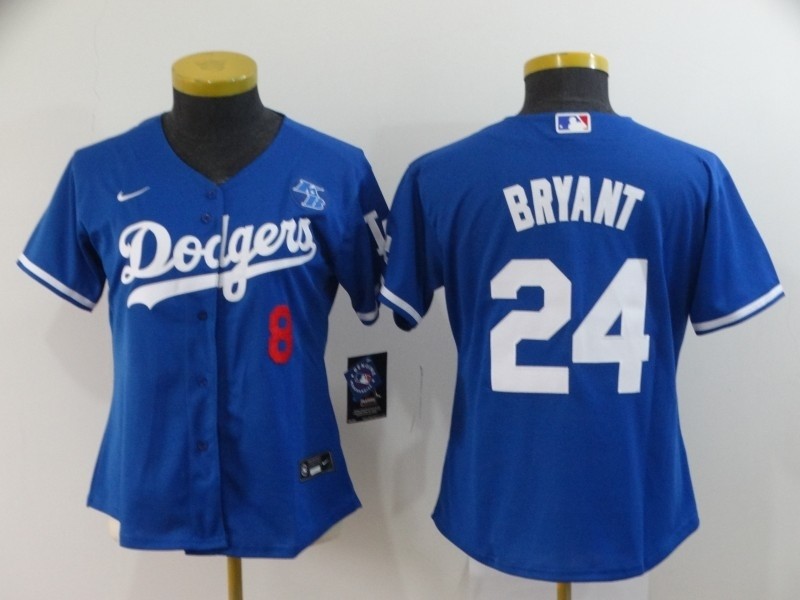 Women Los Angeles Dodgers #8 & 24 Kobe Bryant Blue Nike KB Patch MLB Jerseys