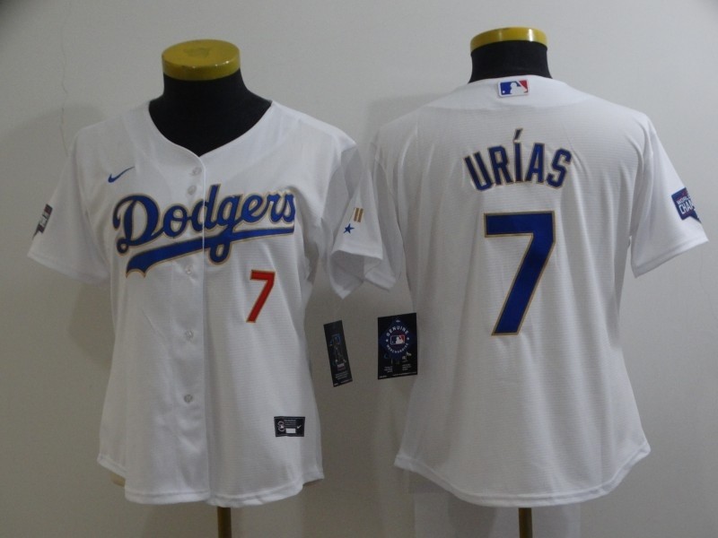 Women Dodgers #7 Julio Urias White Women Nike 2021 Gold Program Cool Base Jersey