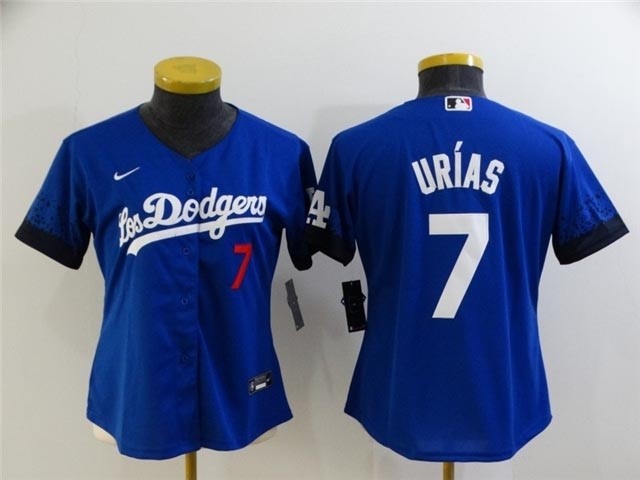 Women's Los Angeles Dodgers #7 Julio Urias Royal Blue 2021 City Connect Cool Base Jersey with  front number