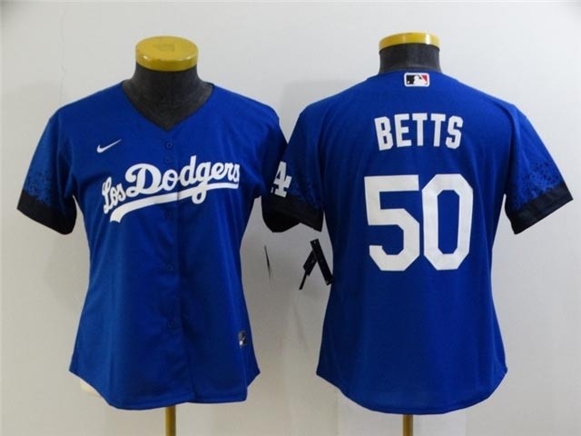 Women's Los Angeles Dodgers #50 Mookie Betts Royal Blue 2021 City Connect Cool Base Jersey