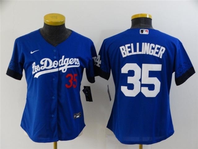 Women's Los Angeles Dodgers #35 Cody Bellinger Royal Blue 2021 City Connect Cool Base Jersey with front of number