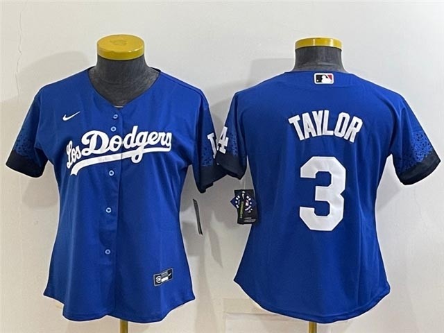 Women's Los Angeles Dodgers #3 Chris Taylor Royal Blue 2021 City Connect Cool Base Jersey