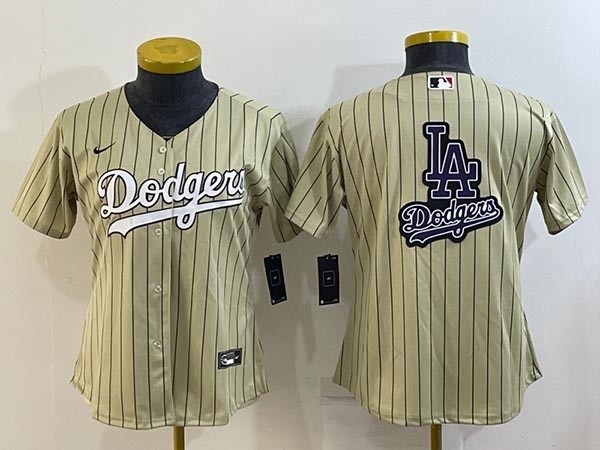 Women's Los Angeles Dodgers Cream Team Big Logo Stitched Jersey(Run Small)