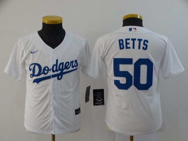 Youth Los Angeles Dodgers #50 Mookie Betts White 2020 Nike Cool Base Jersey