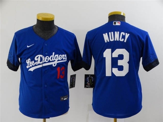 Youth Los Angeles Dodgers #13 Max Muncy Royal Blue 2021 City Connect Cool Base Jersey with front of number