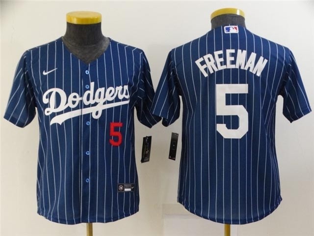 Youth Los Angeles Dodgers #5 Freddie Freeman  Blue Pinstripe Cool Base Jersey